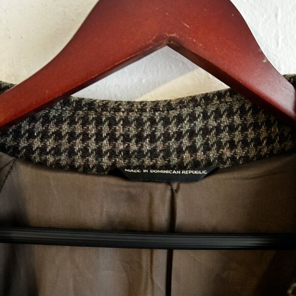 Vintage CHAPS Ralph Lauren Houndstooth Wool Overcoat Trench Coat  L/XL - Picture 5 of 7